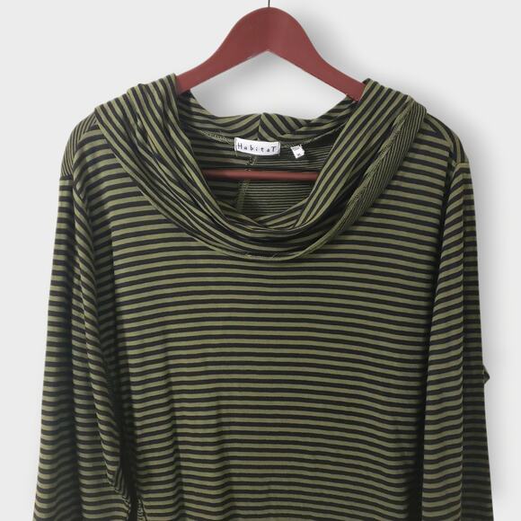 Habitat Artsy Asymmetric Cowlneck Tunic Top Green Black Stripe Sz XL Lagenlook - Picture 2 of 14